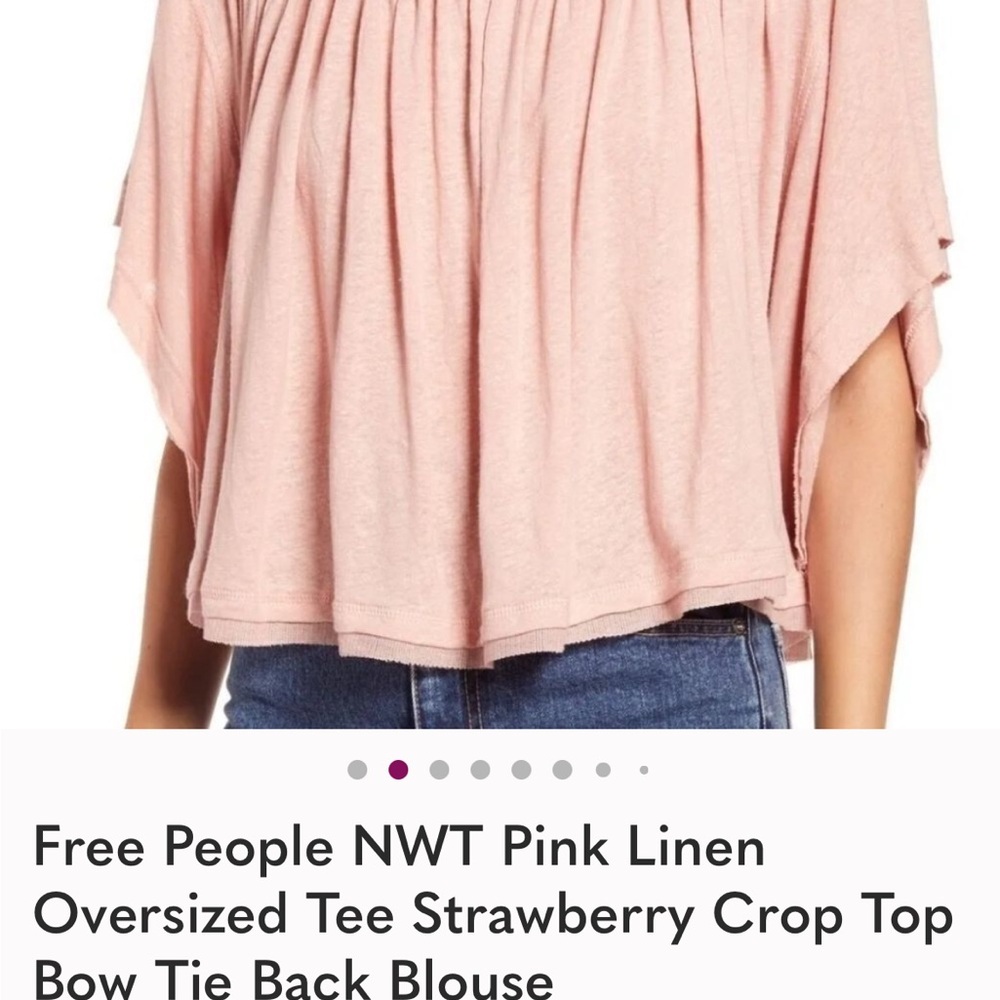 Free People Strawberry Pink Linen Cropped Peasant Top